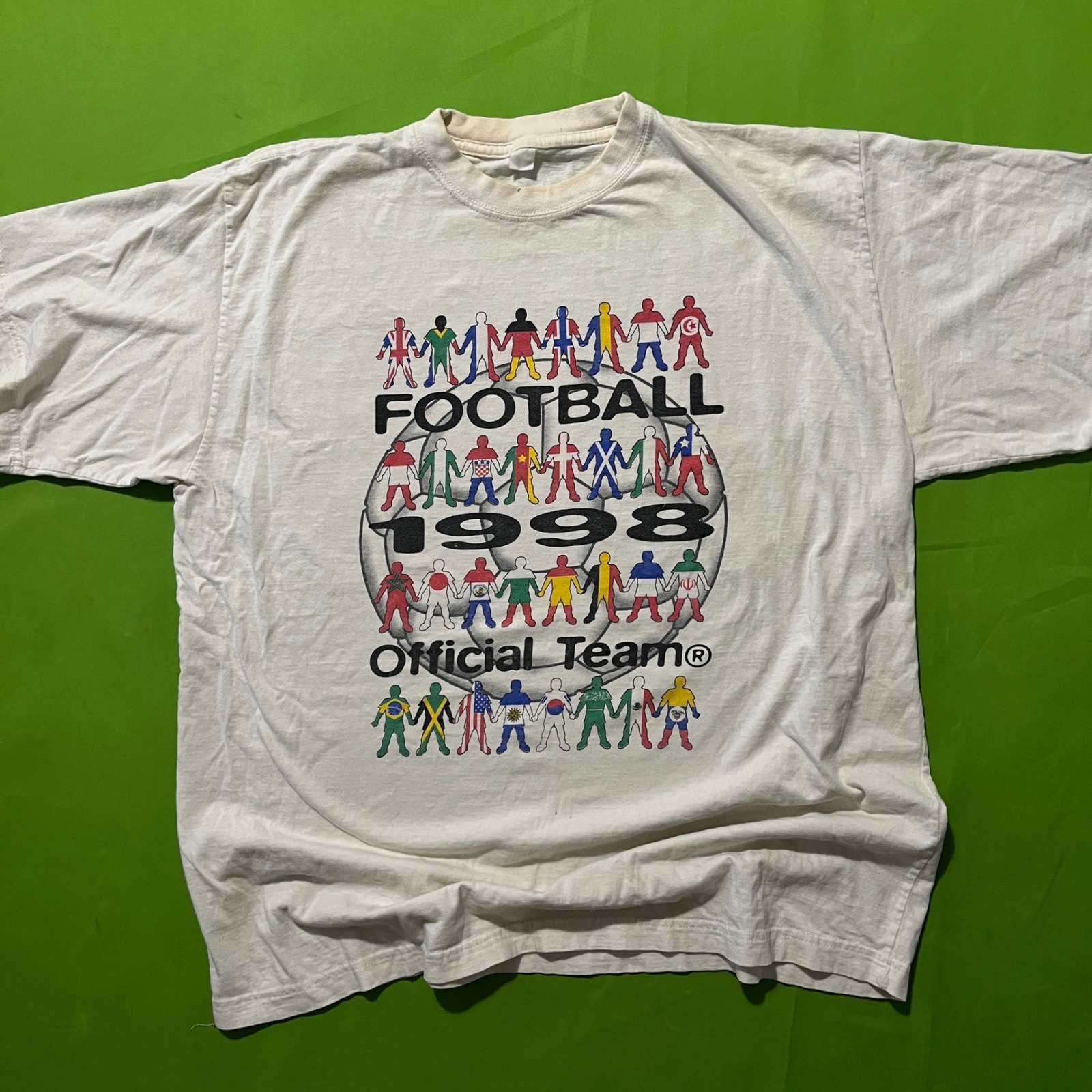 Vintage 1998 Football Official Team T Shirt World Cup Flags White Mens Large